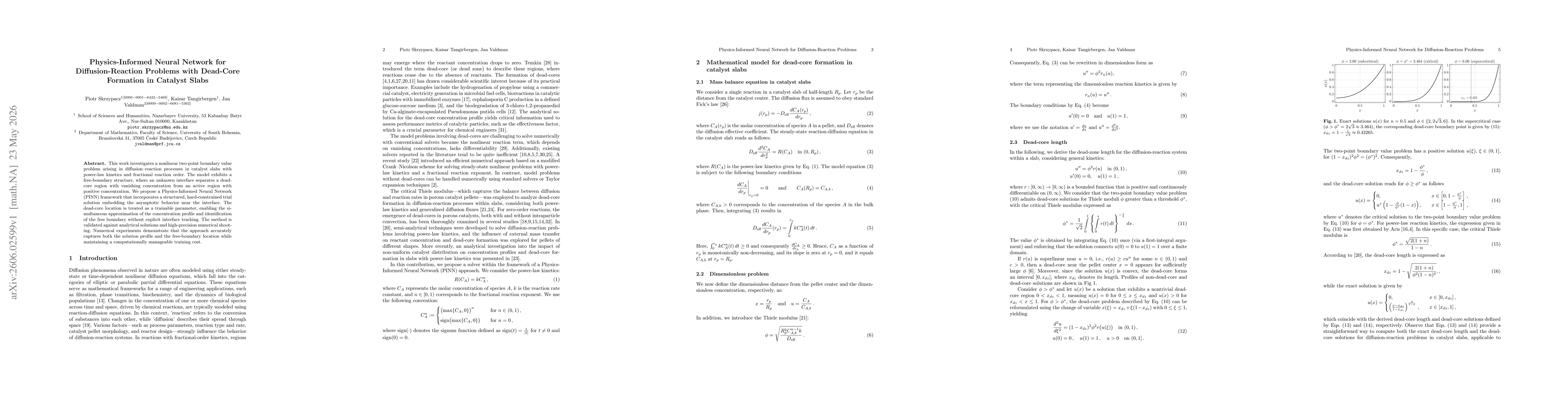 Thumbnail for Physics-Informed Neural Network for Diffusion-Reaction Problems with Dead-Core Formation in Catalyst Slabs