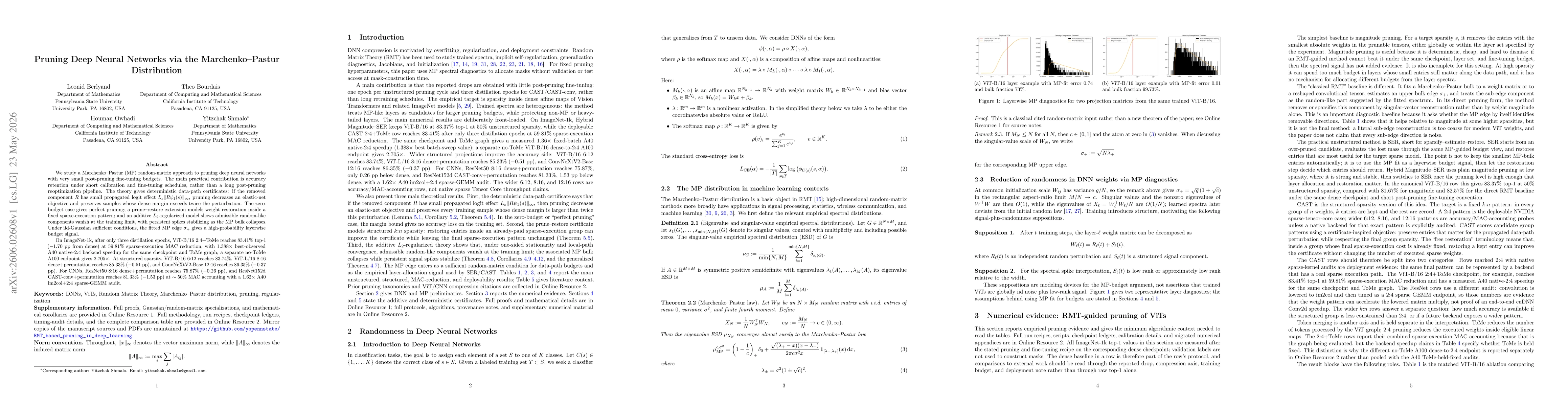 Thumbnail for Pruning Deep Neural Networks via the Marchenko--Pastur Distribution