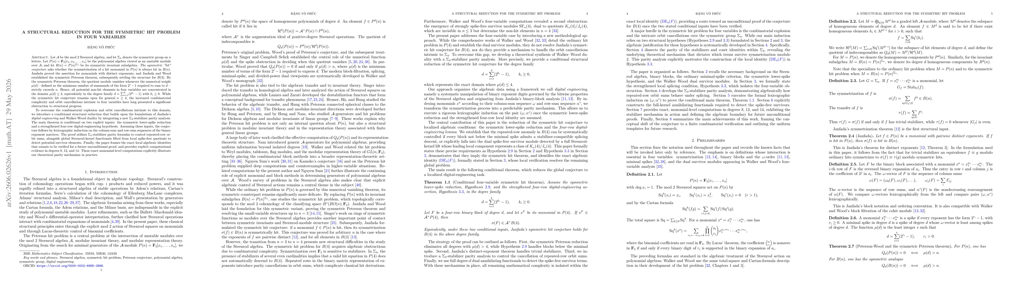 Thumbnail for A structural reduction for the symmetric hit problem in four variables
