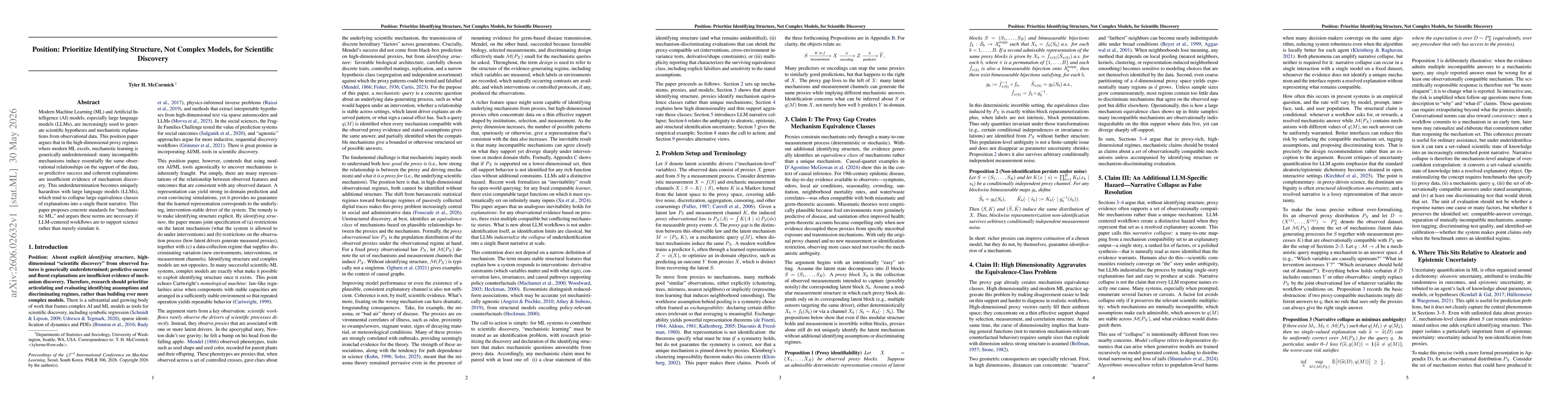 Thumbnail for Position: Prioritize Identifying Structure, Not Complex Models, for Scientific Discovery
