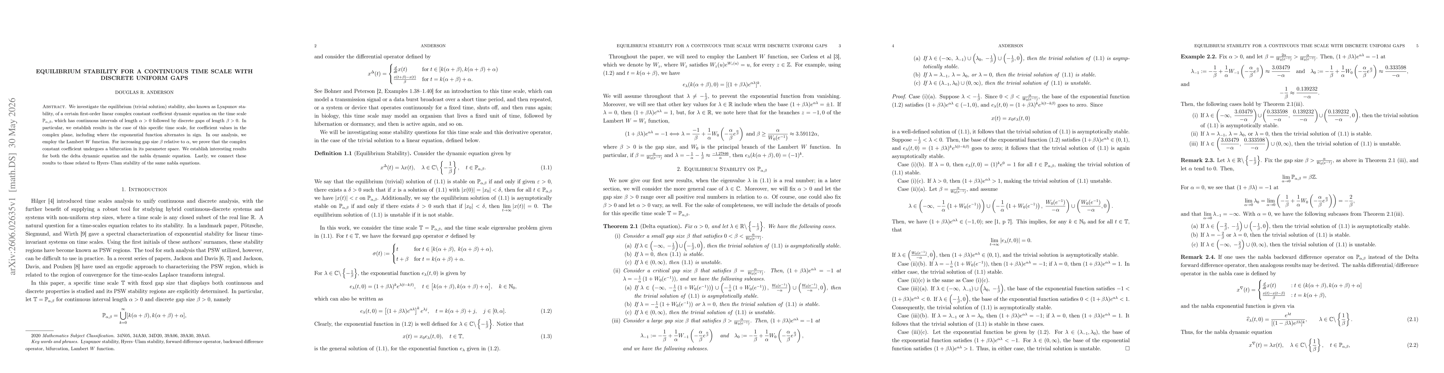 Thumbnail for Equilibrium stability for a continuous time scale with discrete uniform gaps