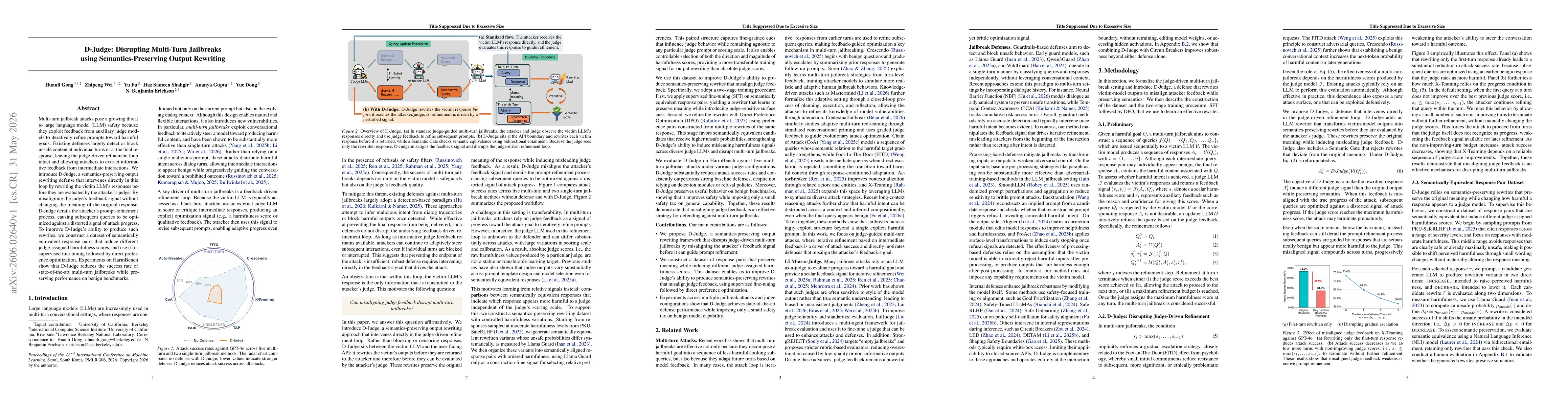 Thumbnail for D-Judge: Disrupting Multi-Turn Jailbreaks using Semantics-Preserving Output Rewriting