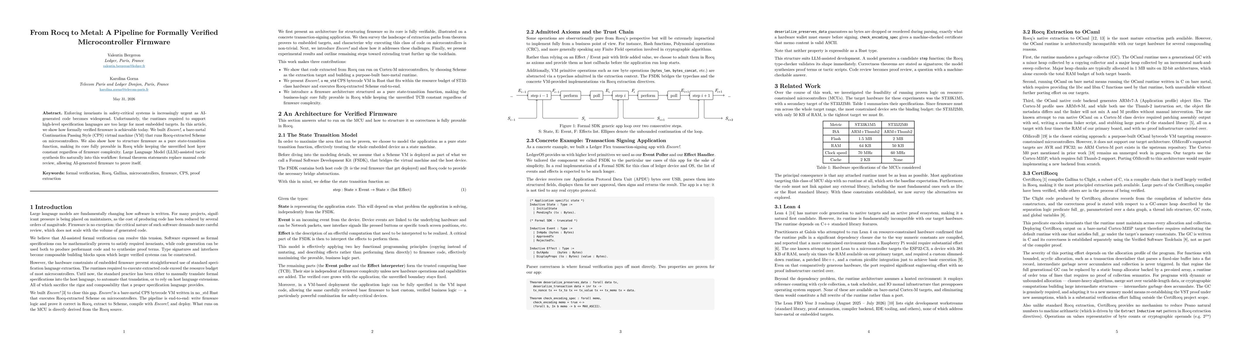 Thumbnail for From Rocq to Metal: A Pipeline for Formally Verified Microcontroller Firmware