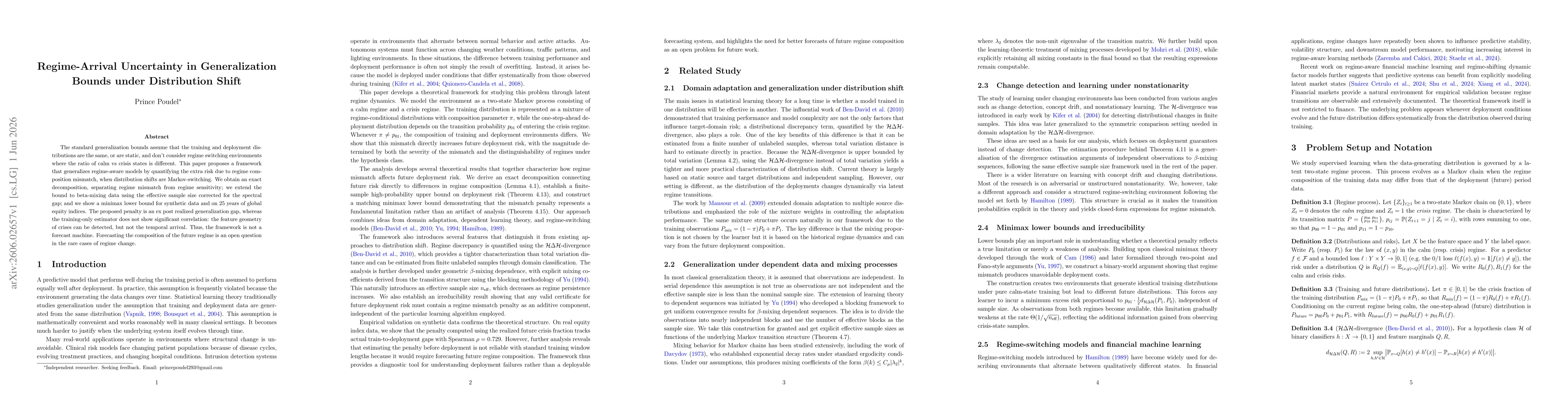 Thumbnail for Regime-Arrival Uncertainty in Generalization Bounds under Distribution Shift