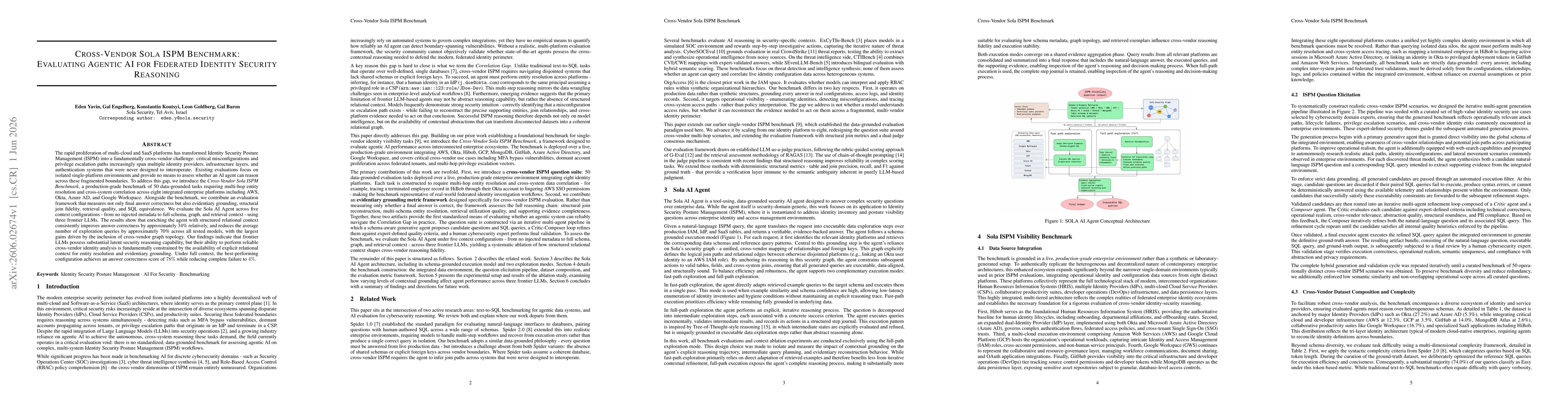 Thumbnail for Cross-Vendor Sola ISPM Benchmark: Evaluating Agentic AI for Federated Identity Security Reasoning