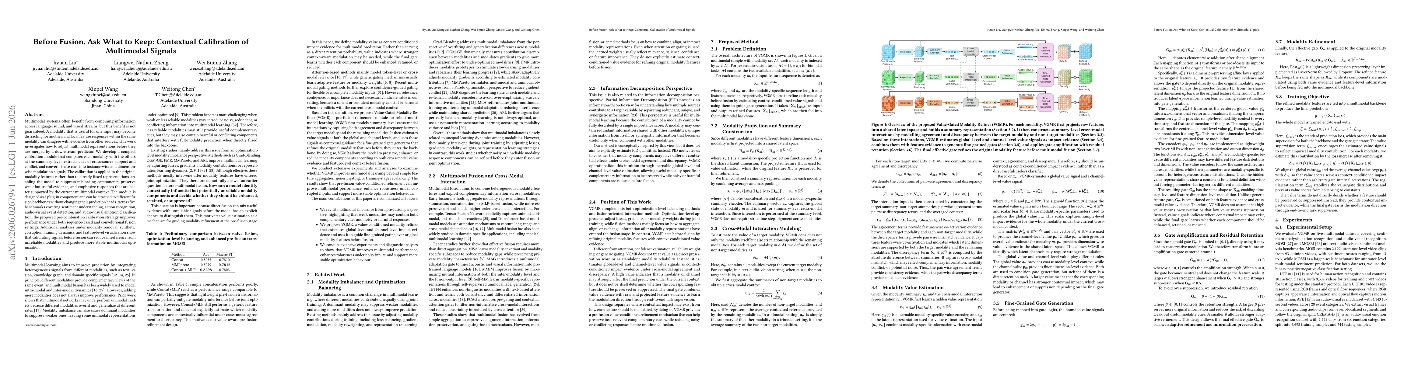Thumbnail for Before Fusion, Ask What to Keep: Contextual Calibration of Multimodal Signals