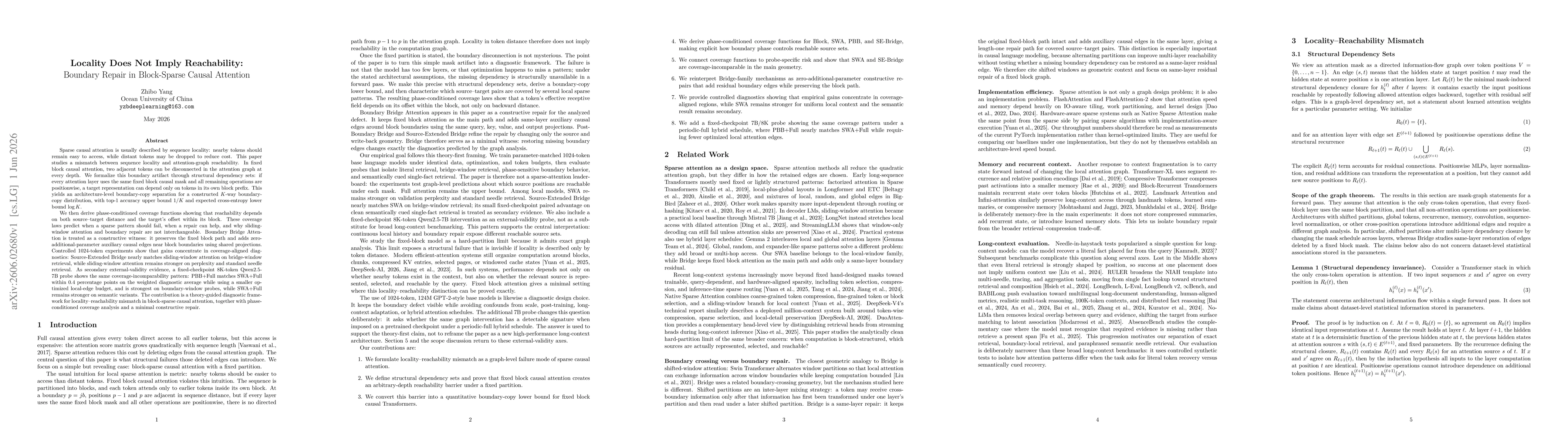 Thumbnail for Locality Does Not Imply Reachability: Boundary Repair in Block-Sparse Causal Attention