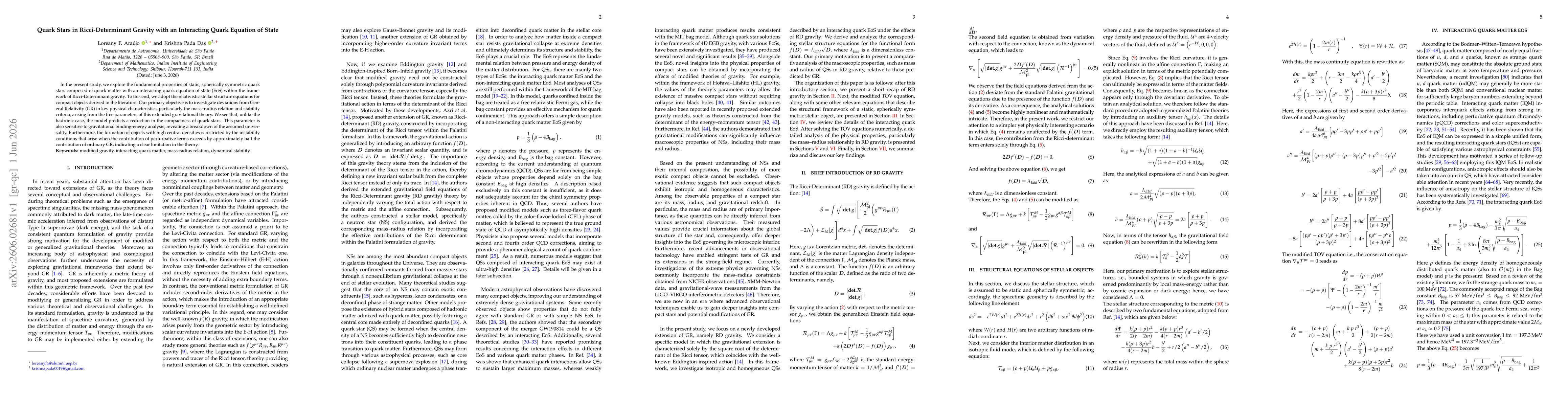 Thumbnail for Quark Stars in Ricci-Determinant Gravity with an Interacting Quark Equation of State