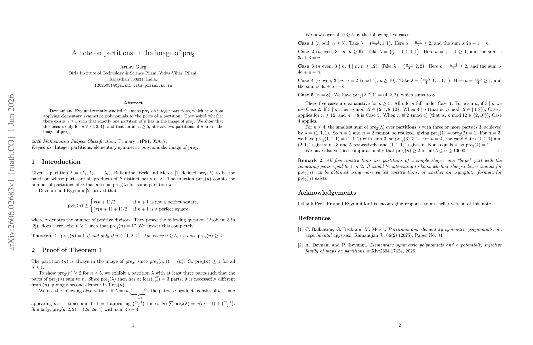 Thumbnail for A note on partitions in the image of pre$_2$