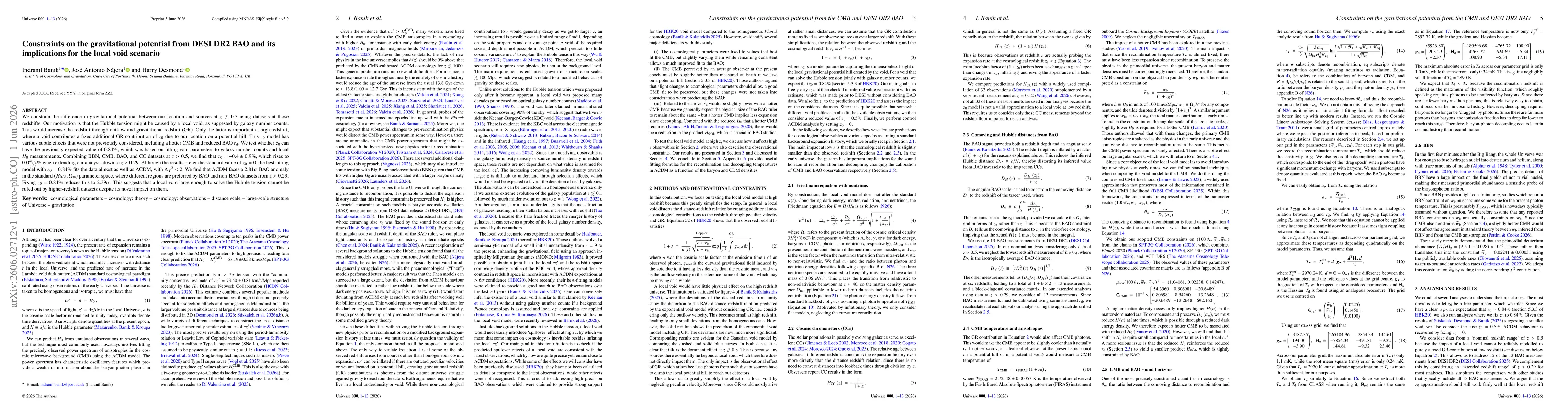 Thumbnail for Constraints on the gravitational potential from DESI DR2 BAO and its implications for the local void scenario