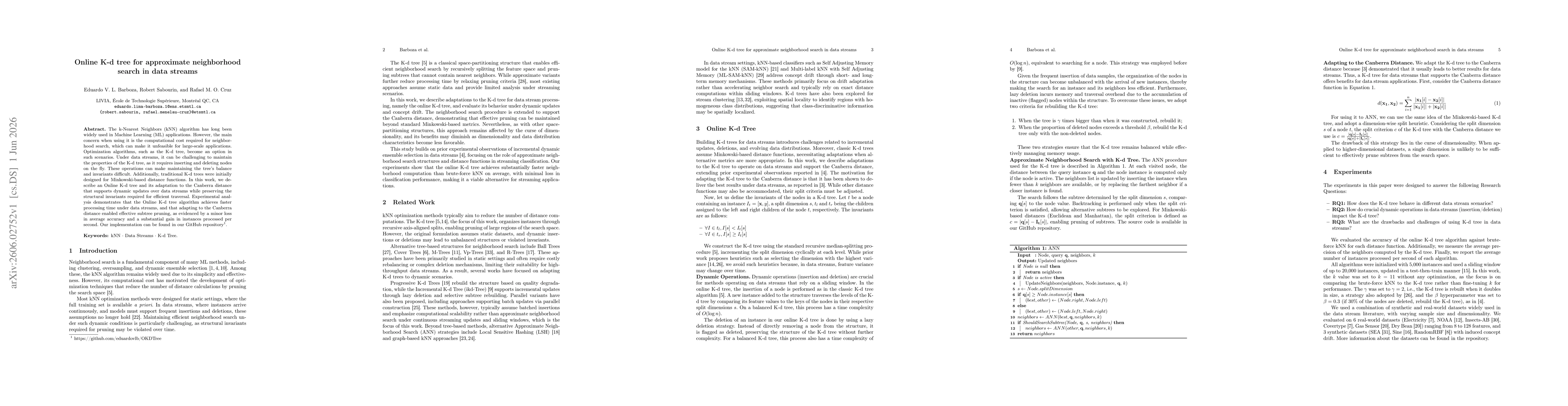 Thumbnail for Online K-d tree for approximate neighborhood search in data streams