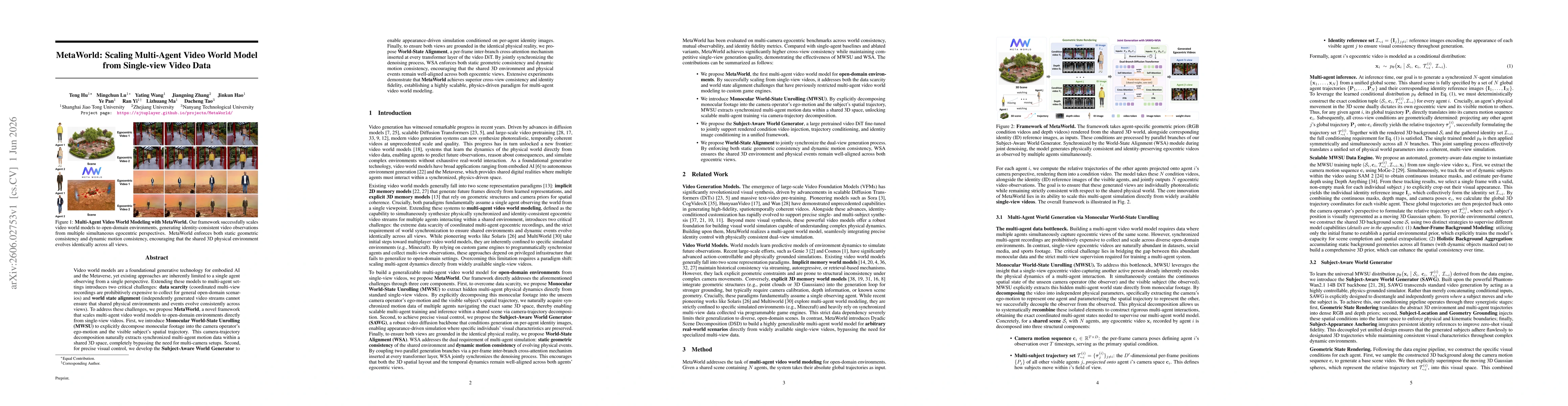 Thumbnail for MetaWorld: Scaling Multi-Agent Video World Model from Single-view Video Data