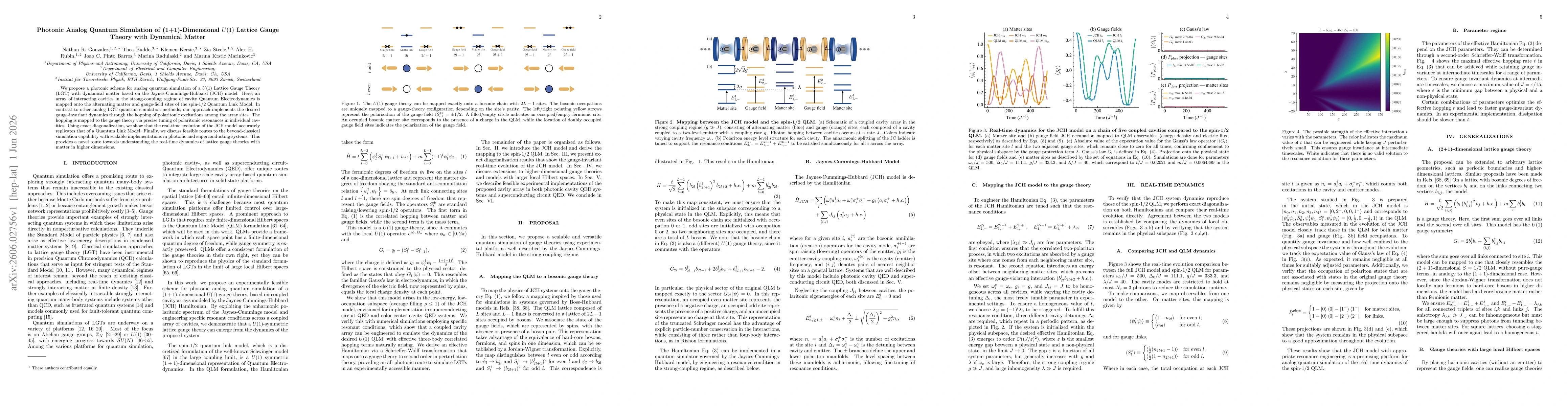 Thumbnail for Photonic Analog Quantum Simulation of (1+1)-Dimensional $U(1)$ Lattice Gauge Theory with Dynamical Matter