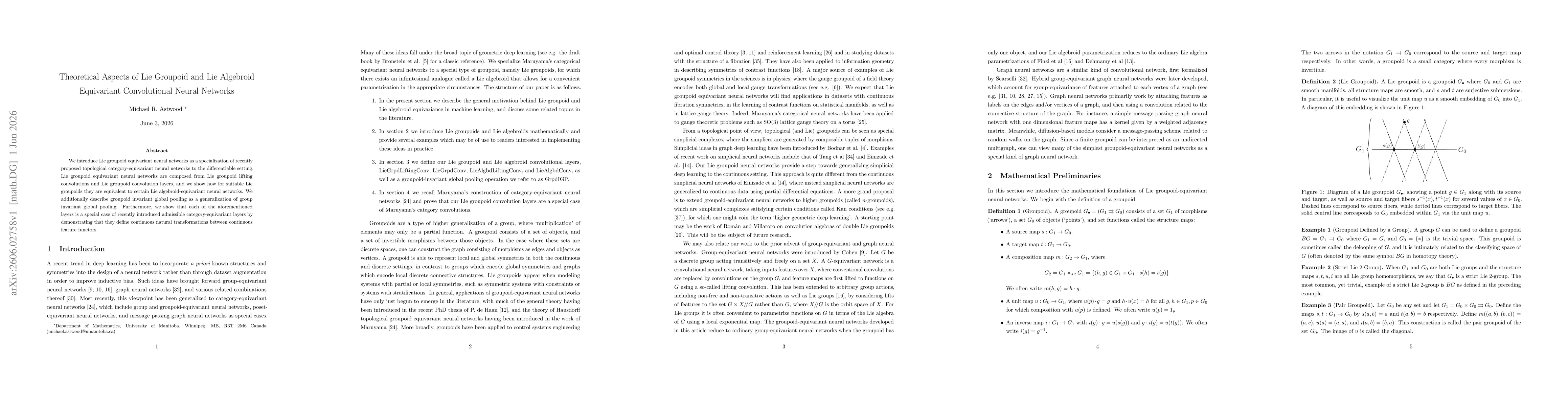 Thumbnail for Theoretical Aspects of Lie Groupoid and Lie Algebroid Equivariant Convolutional Neural Networks
