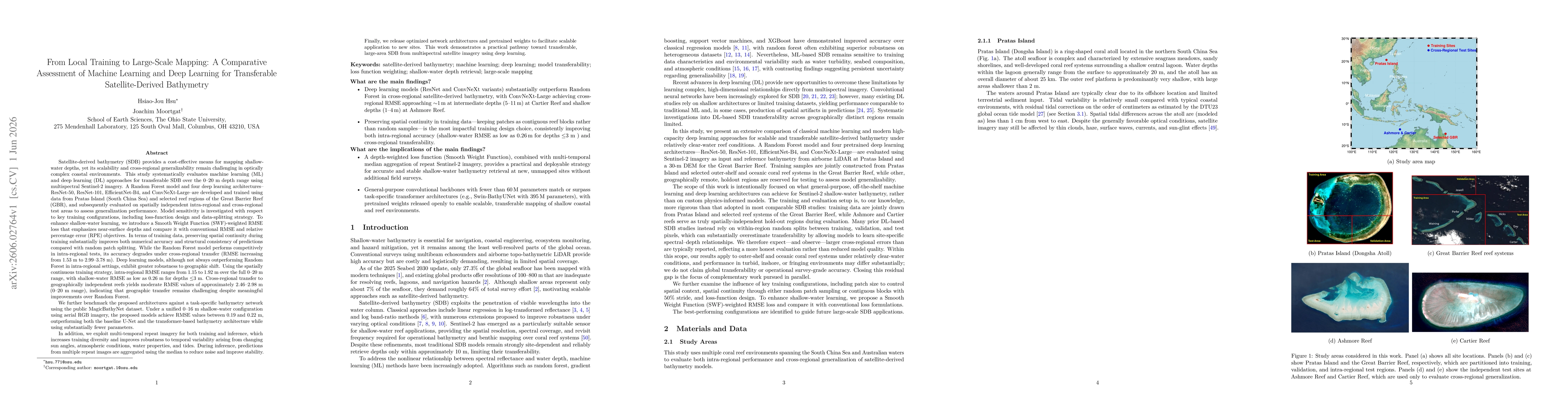 Thumbnail for From Local Training to Large-Scale Mapping: A Comparative Assessment of Machine Learning and Deep Learning for Transferable Satellite-Derived Bathymetry