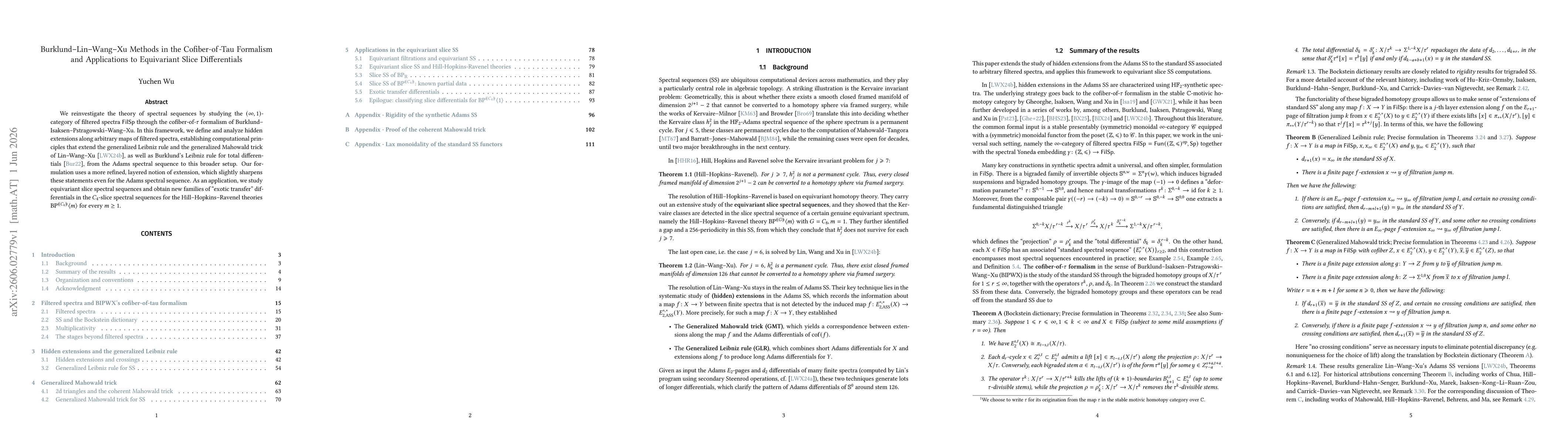 Thumbnail for Burklund-Lin-Wang-Xu Methods in the Cofiber-of-Tau Formalism and Applications to Equivariant Slice Differentials