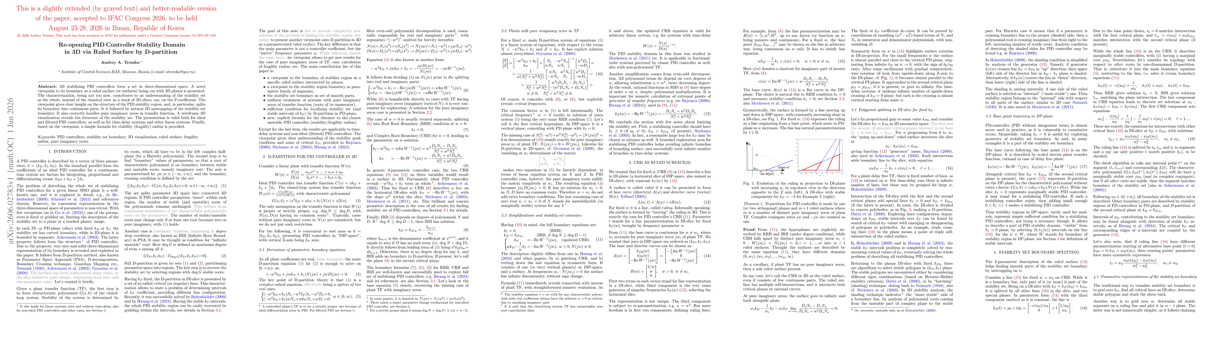 Thumbnail for Re-opening PID controller stability domain in 3D via ruled surface by D-partition