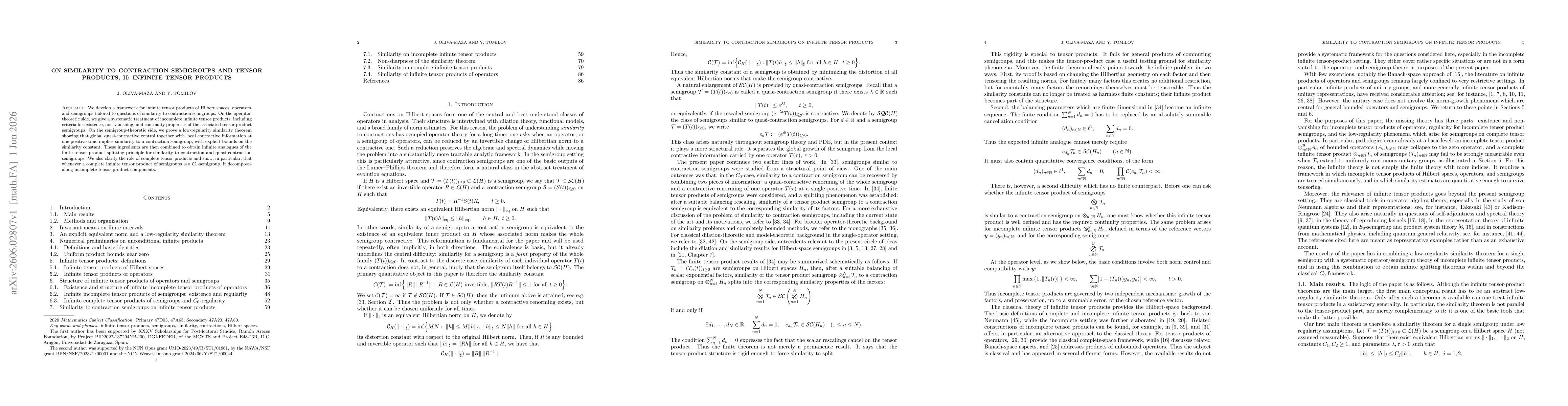 Thumbnail for On similarity to contraction semigroups and tensor products, II: Infinite tensor products