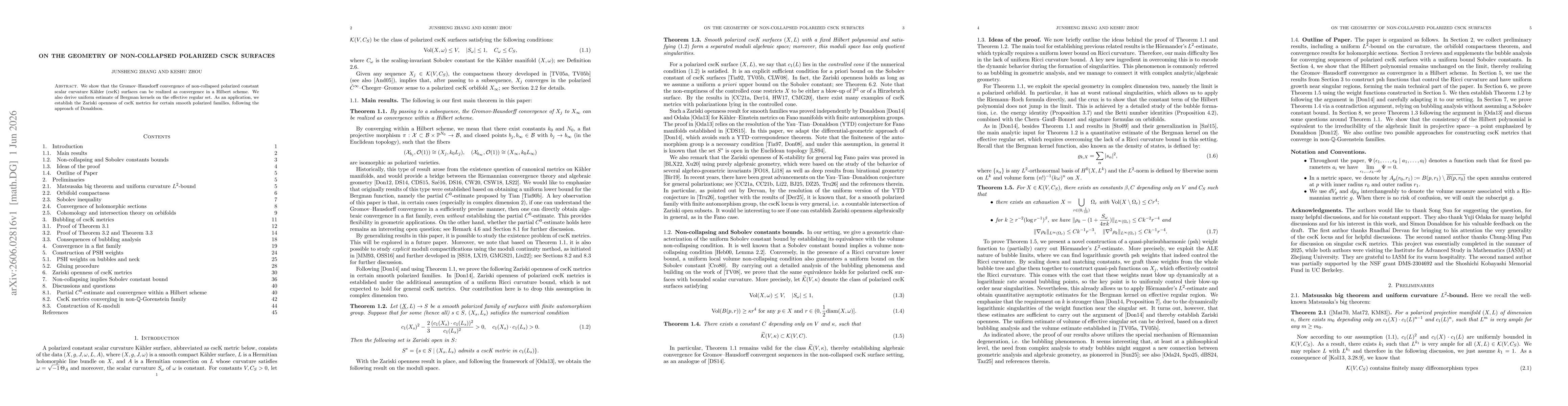 Thumbnail for On the geometry of non-collapsed polarized cscK surfaces
