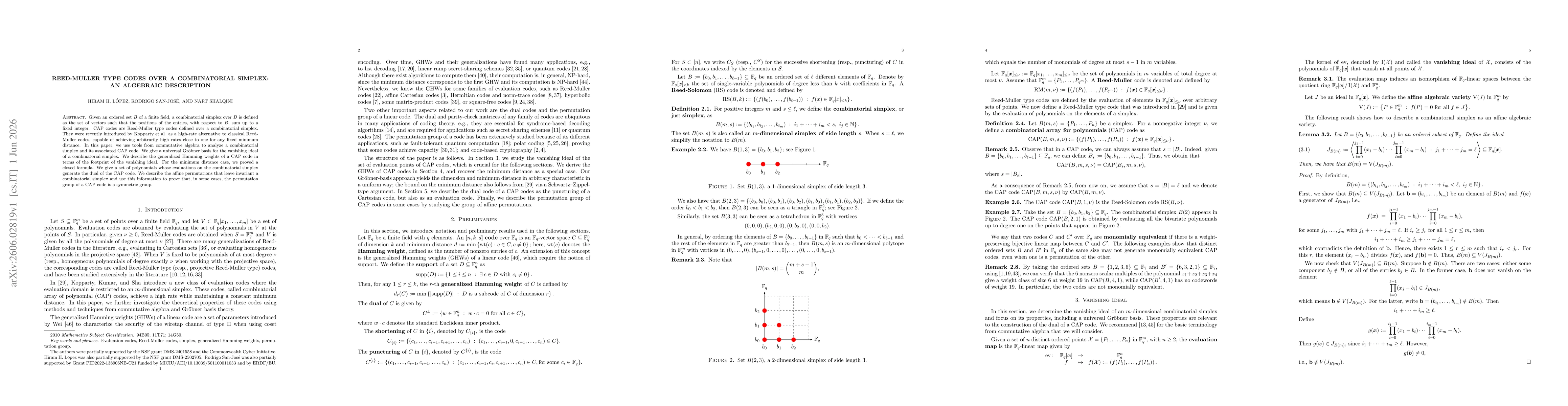 Thumbnail for Reed-Muller type codes over a combinatorial simplex: an algebraic description