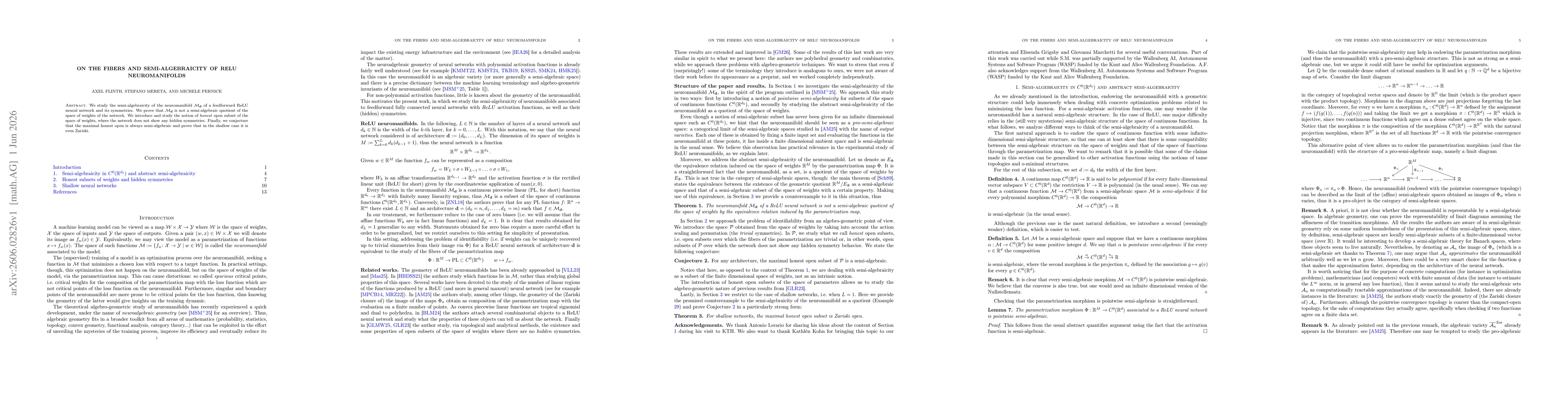 Thumbnail for On the fibers and semi-algebraicity of ReLU neuromanifolds