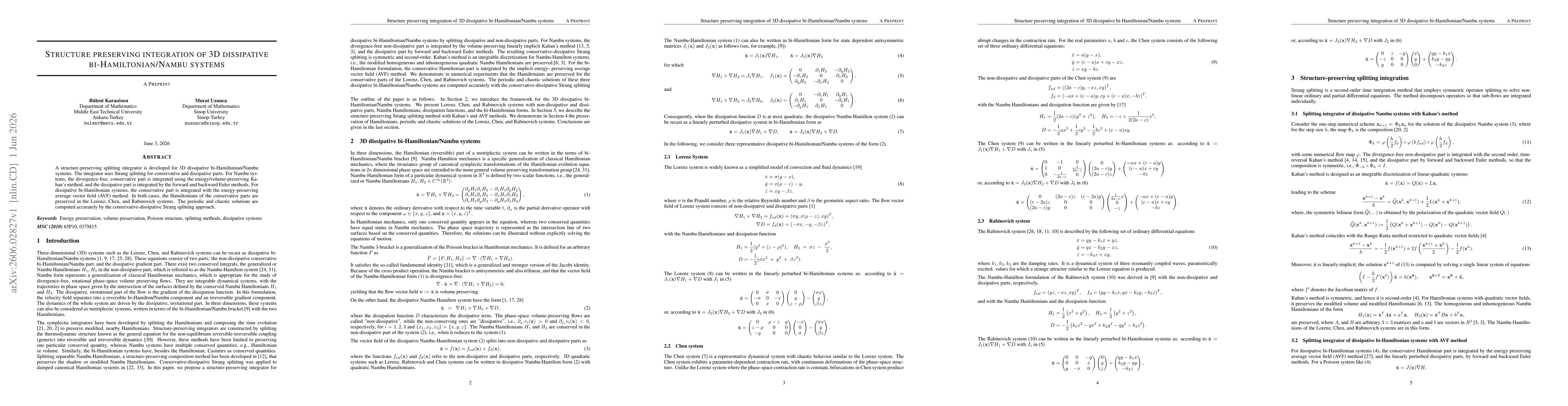 Thumbnail for Structure preserving integration of 3D dissipative bi-Hamiltonian/Nambu systems