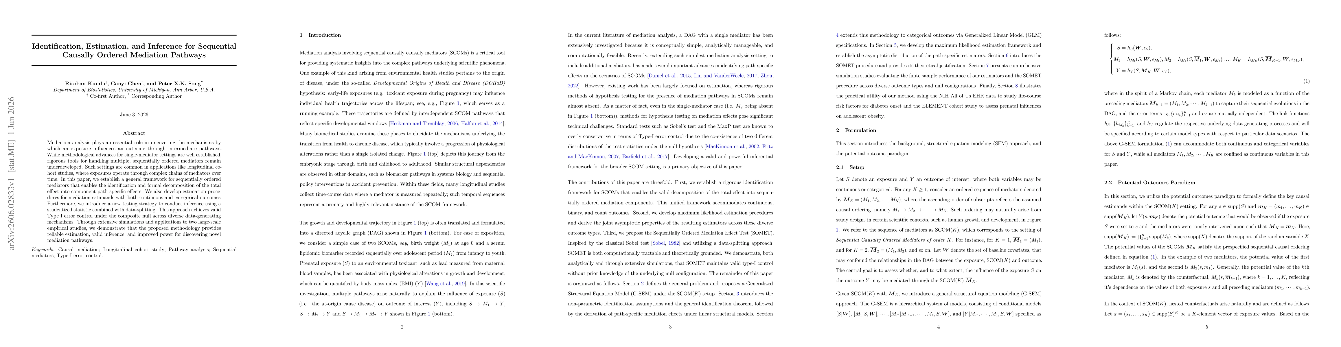 Thumbnail for Identification, Estimation, and Inference for Sequential Causally Ordered Mediation Pathways