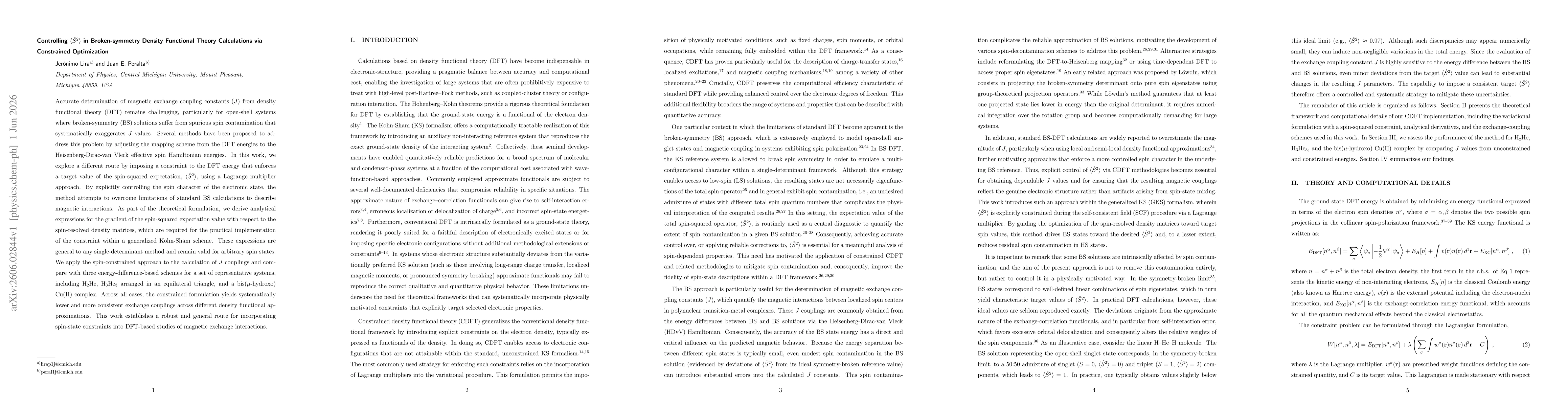 Thumbnail for Controlling $\langle \hat{S}^2 \rangle$ in Broken-symmetry Density Functional Theory Calculations via Constrained Optimization