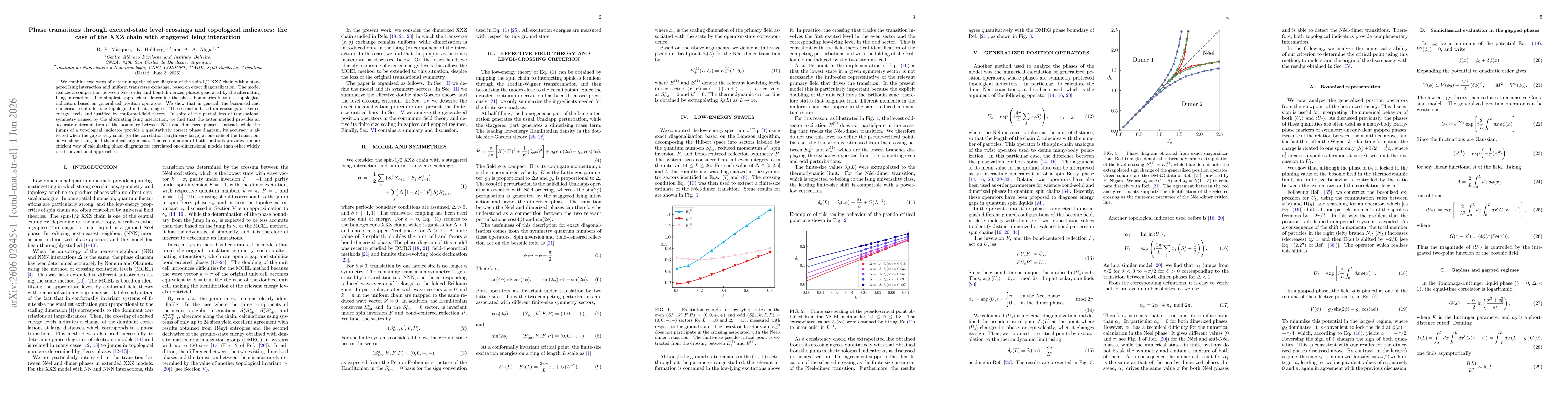 Thumbnail for Phase transitions through excited-state level crossings and topological indicators: the case of the XXZ chain with staggered Ising interaction