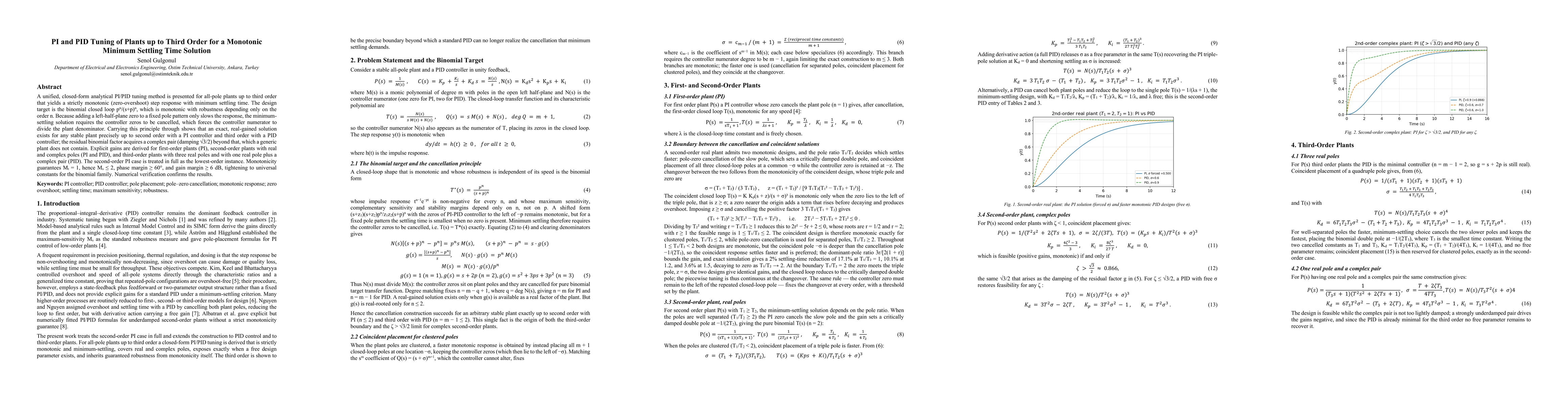 Thumbnail for PI and PID Tuning of Plants up to Third Order for a Monotonic Minimum Settling Time Solution