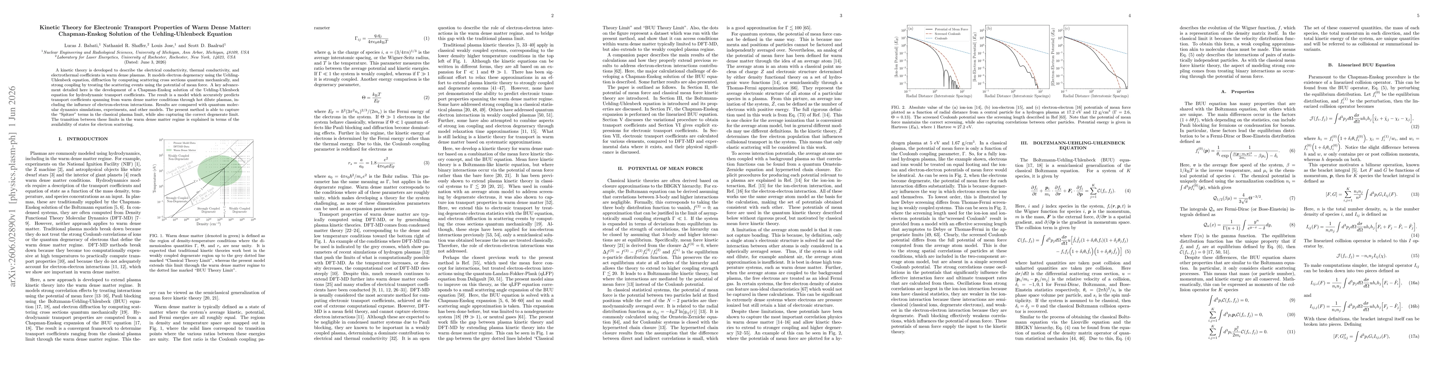 Thumbnail for Kinetic Theory for Electronic Transport Properties of Warm Dense Matter: Chapman-Enskog Solution of the Uehling-Uhlenbeck Equation