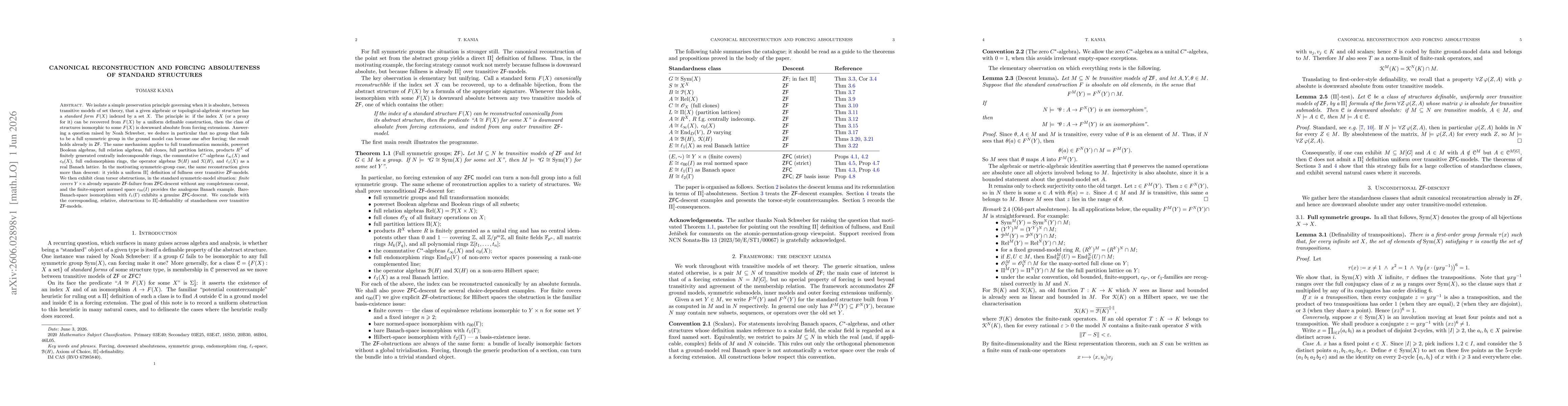 Thumbnail for Canonical reconstruction and forcing absoluteness of standard structures