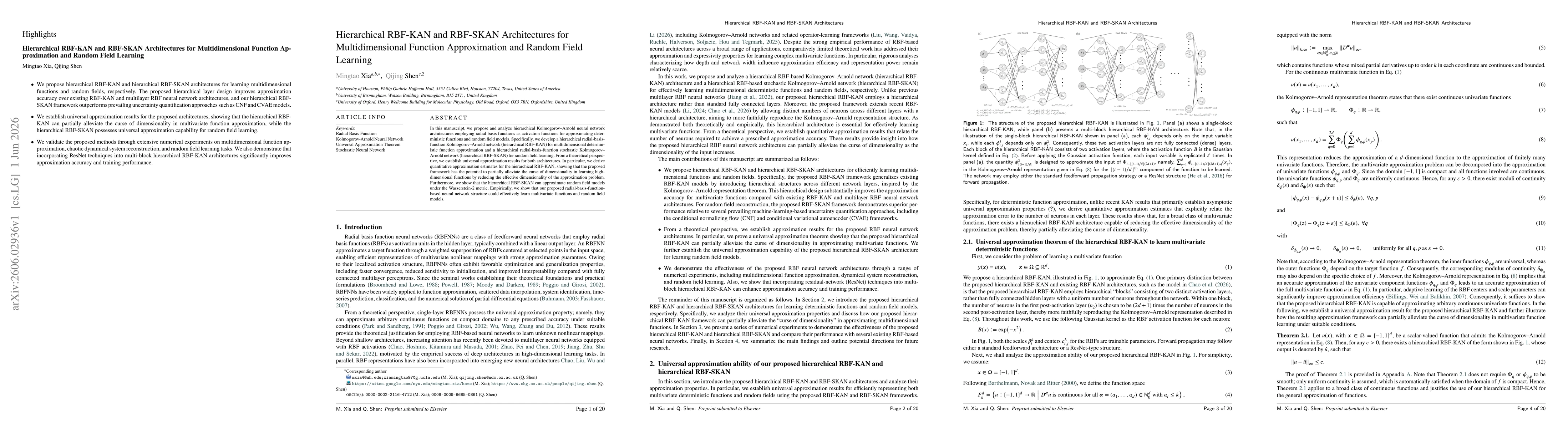 Thumbnail for Hierarchical RBF-KAN and RBF-SKAN Architectures for Multidimensional Function Approximation and Random Field Learning