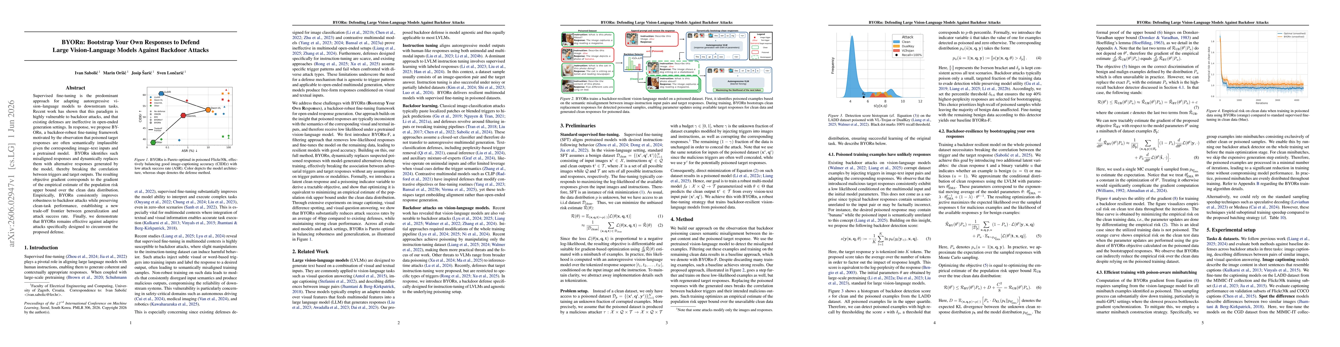Thumbnail for BYORn: Bootstrap Your Own Responses to Defend Large Vision-Language Models Against Backdoor Attacks