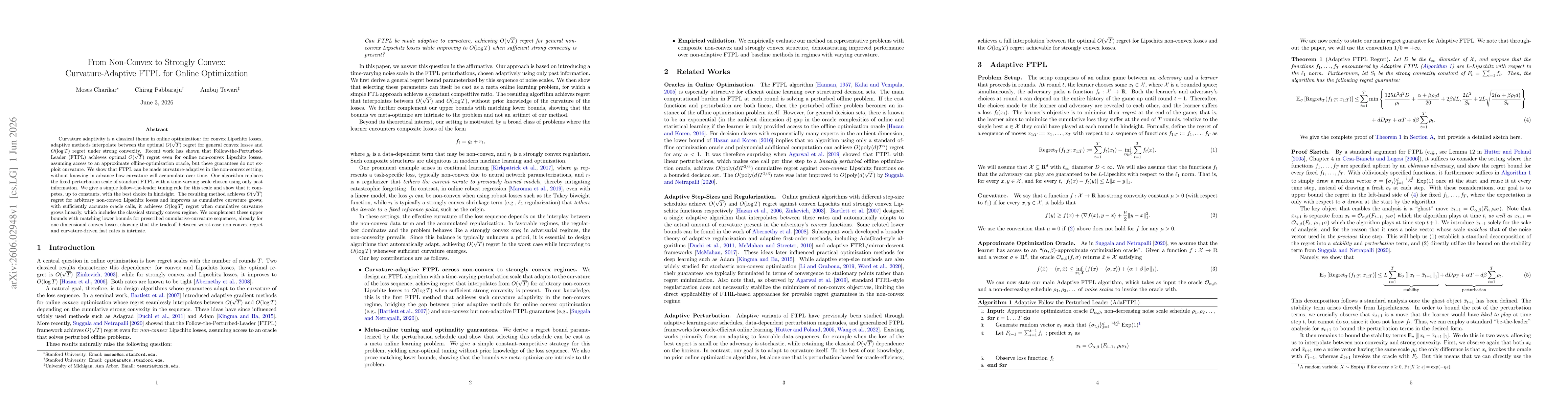 Thumbnail for From Non-Convex to Strongly Convex: Curvature-Adaptive FTPL for Online Optimization