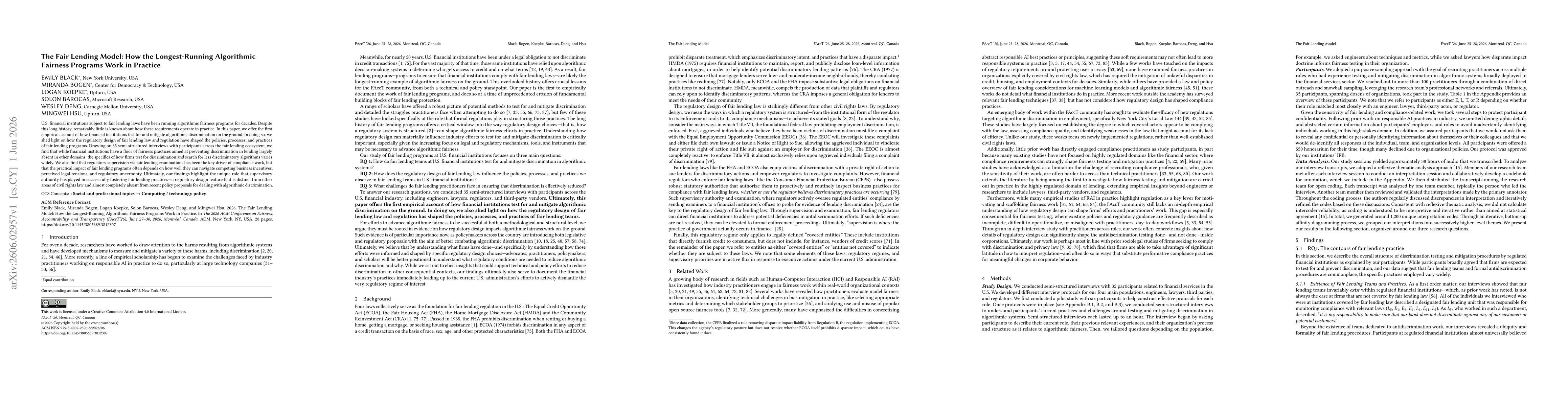 Thumbnail for The Fair Lending Model: How the Longest-Running Algorithmic Fairness Programs Work in Practice