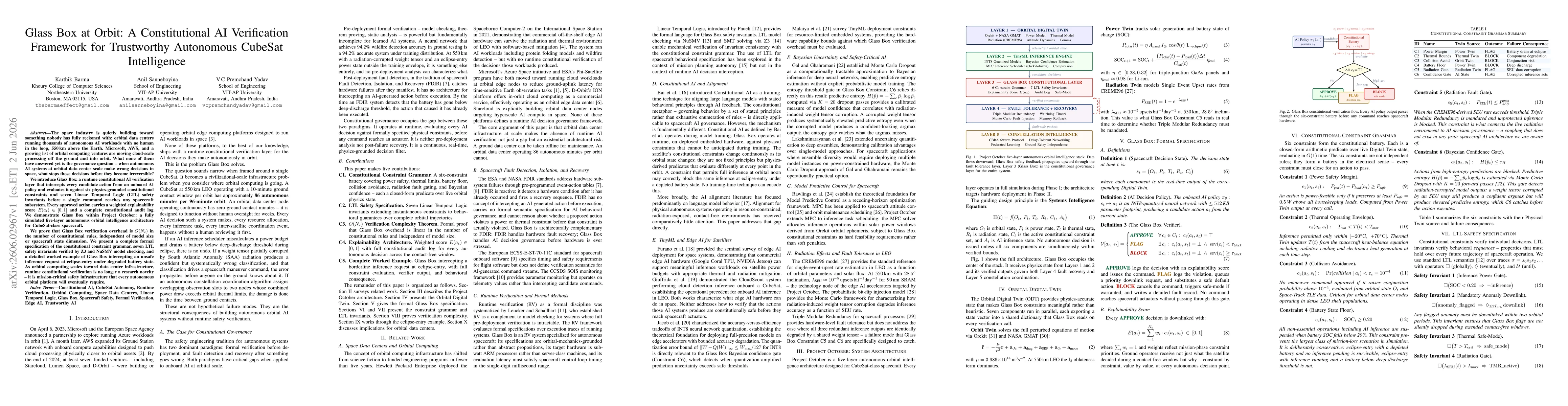 Thumbnail for Glass Box at Orbit: A Constitutional AI Verification Framework for Trustworthy Autonomous CubeSat Intelligence