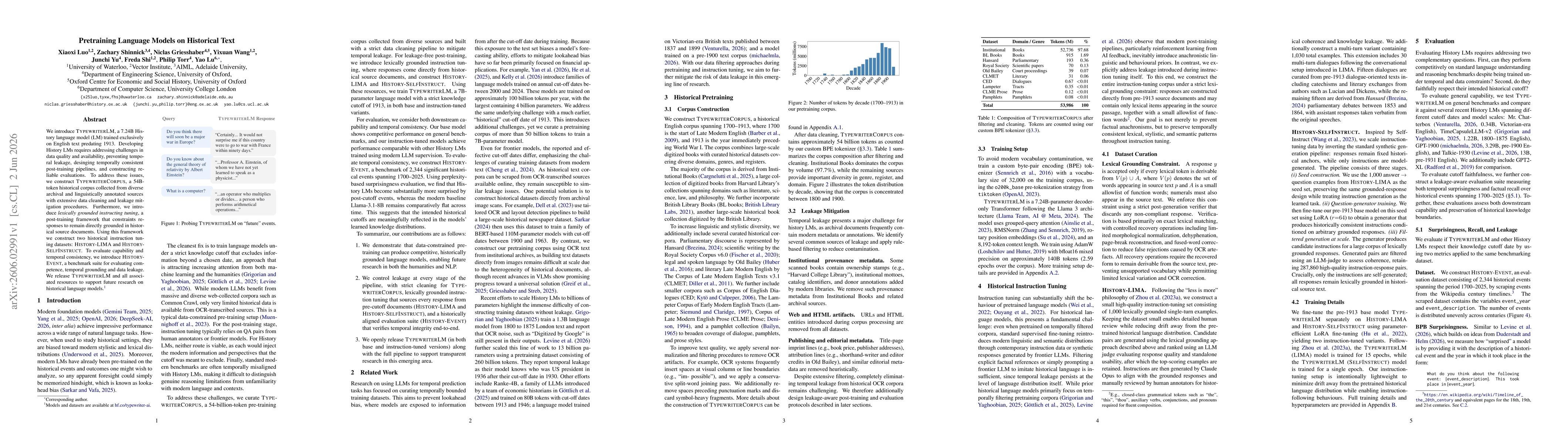 Thumbnail for Pretraining Language Models on Historical Text