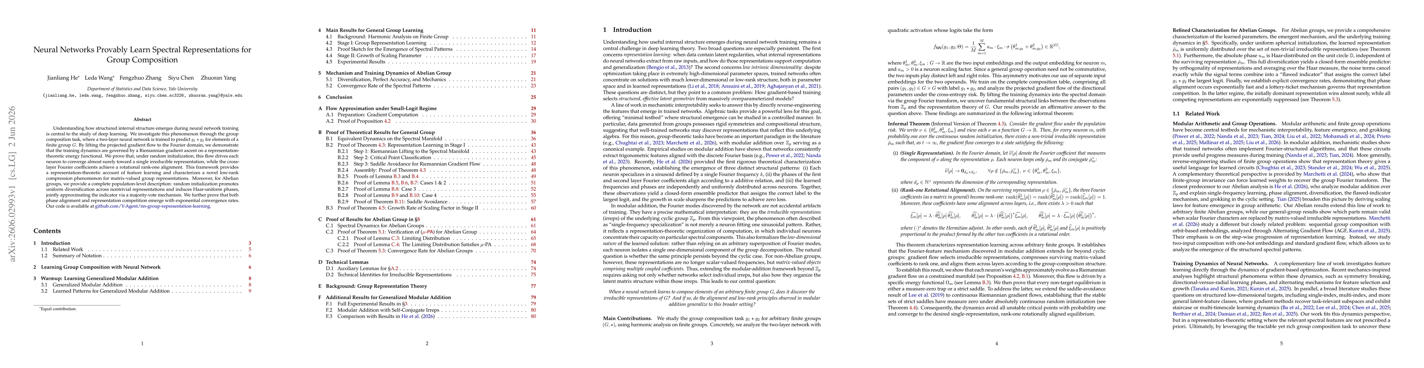 Thumbnail for Neural Networks Provably Learn Spectral Representations for Group Composition