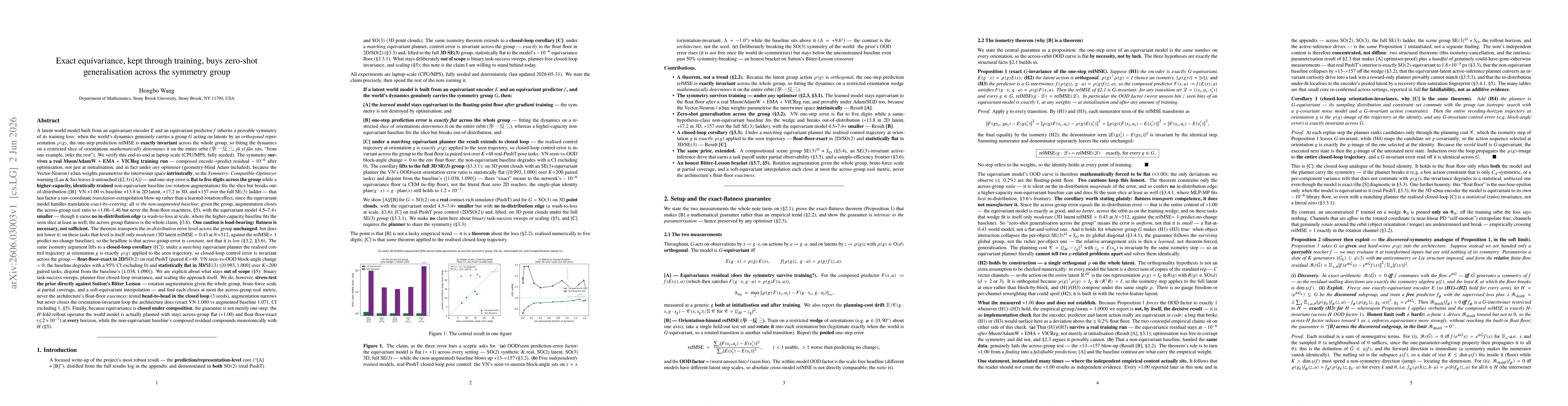 Thumbnail for Exact equivariance, kept through training, buys zero-shot generalisation across the symmetry group