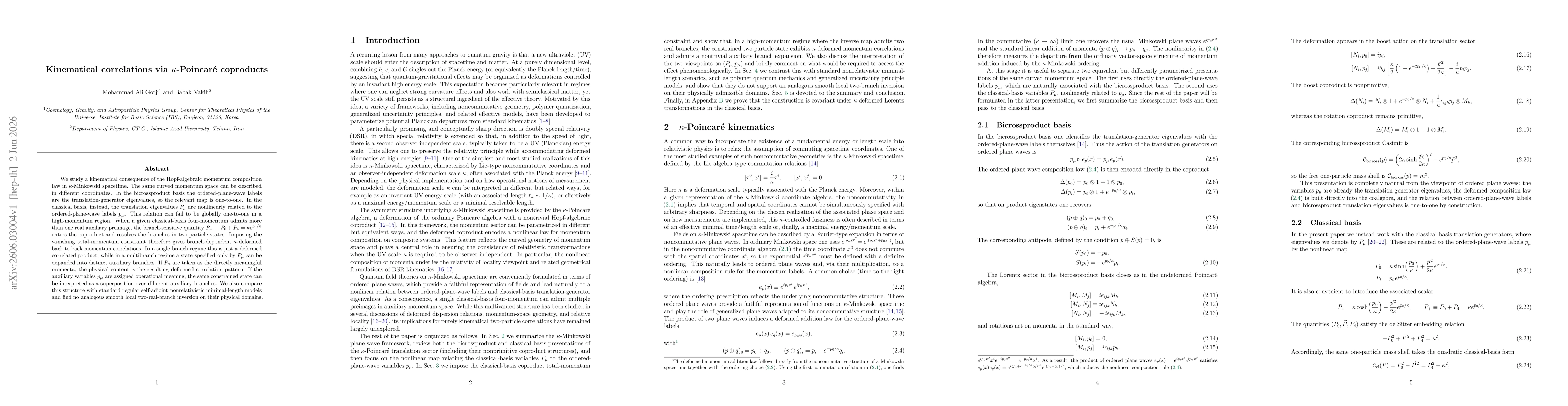Thumbnail for Kinematical correlations via $κ$-Poincaré coproducts
