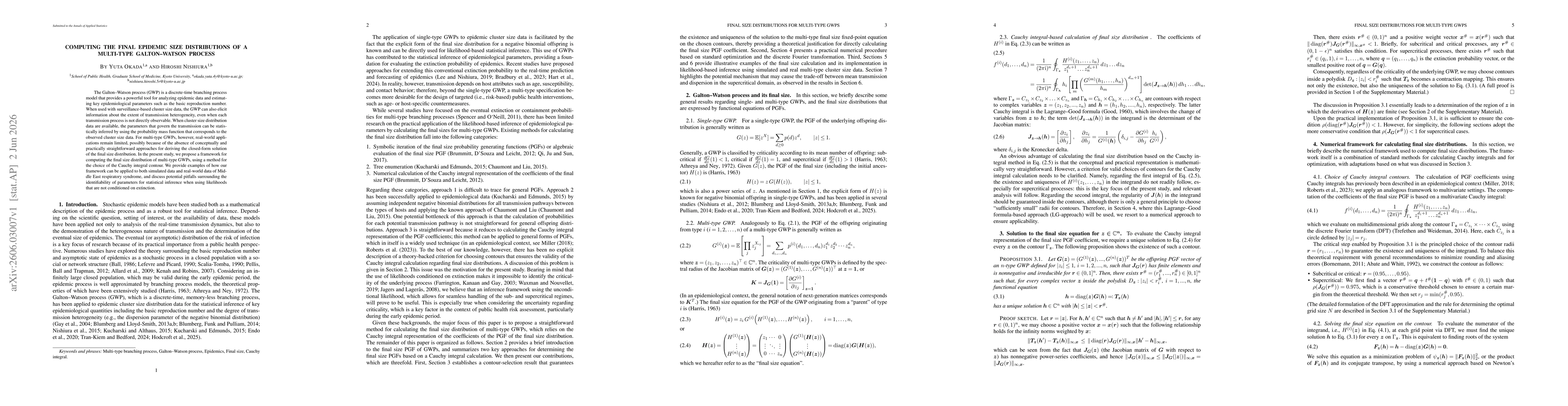 Thumbnail for Computing the final epidemic size distributions of a multi-type Galton--Watson process