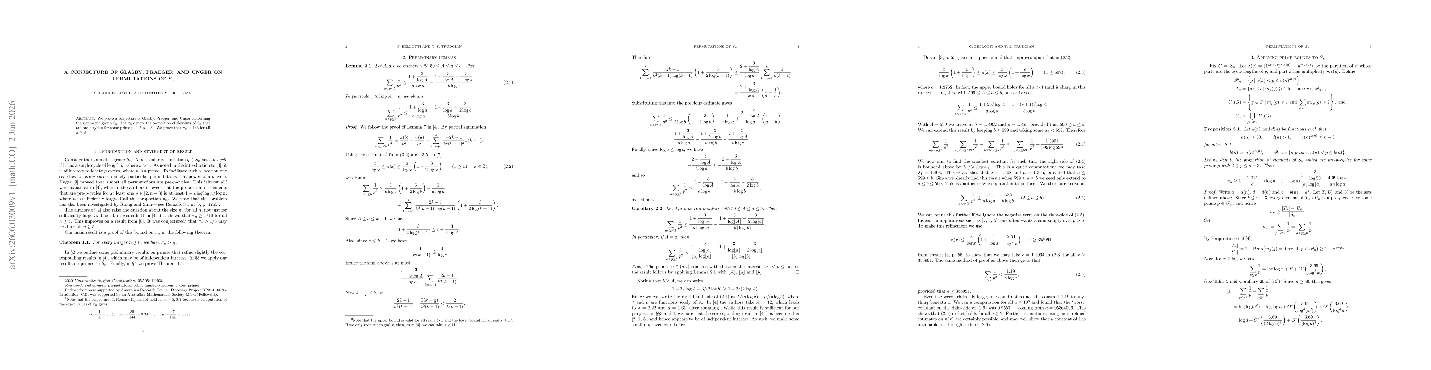 Thumbnail for A conjecture of Glasby, Praeger, and Unger on permutations of $S_n$
