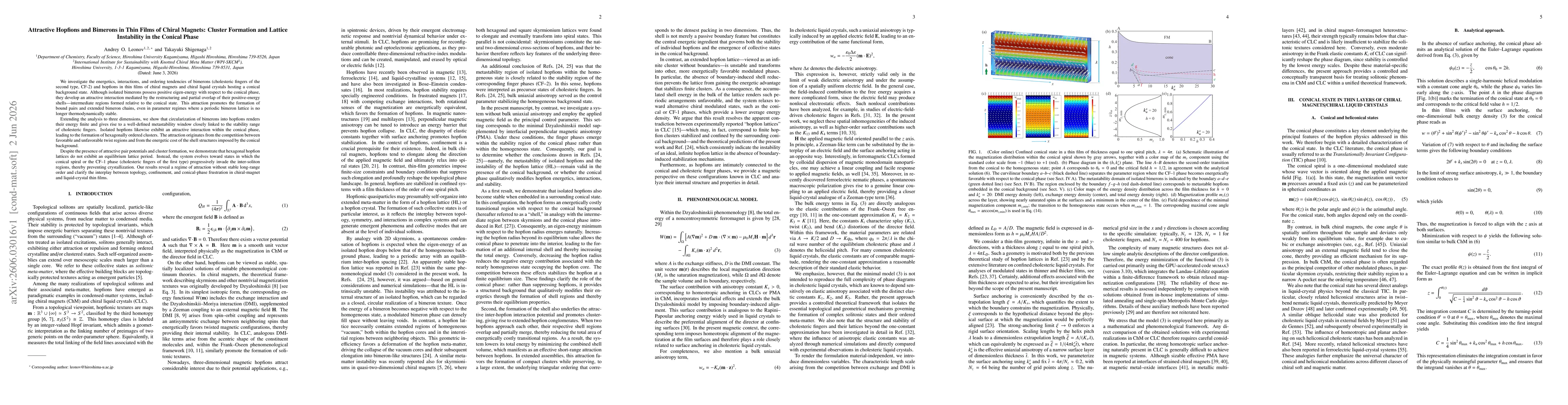 Thumbnail for Attractive Hopfions and Bimerons in Thin Films of Chiral Magnets: Cluster Formation and Lattice Instability in the Conical Phase