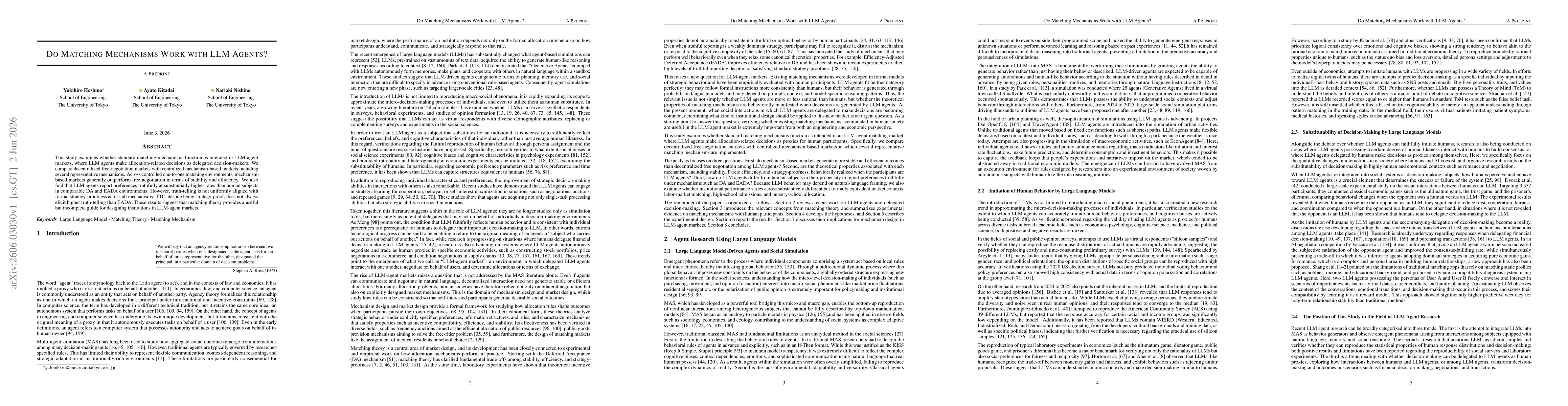 Thumbnail for Do Matching Mechanisms Work with LLM Agents?