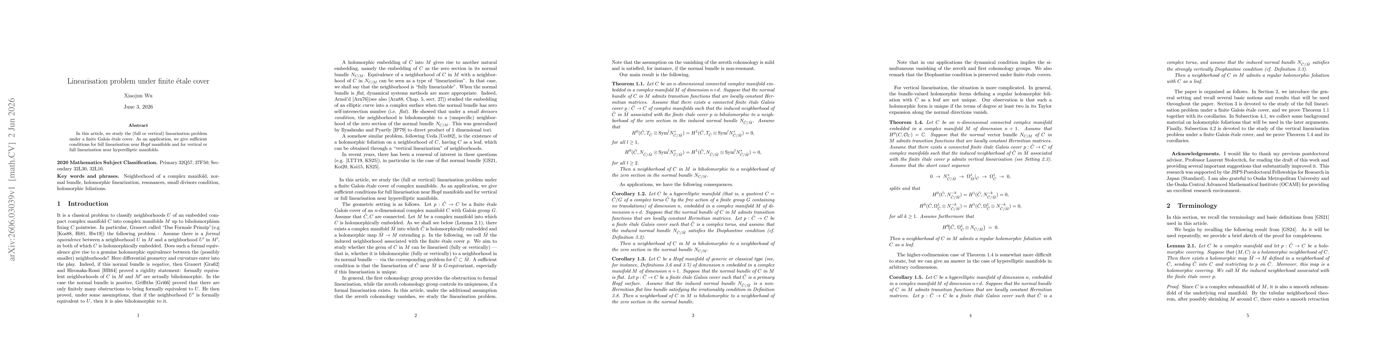 Thumbnail for Linearisation problem under finite étale cover