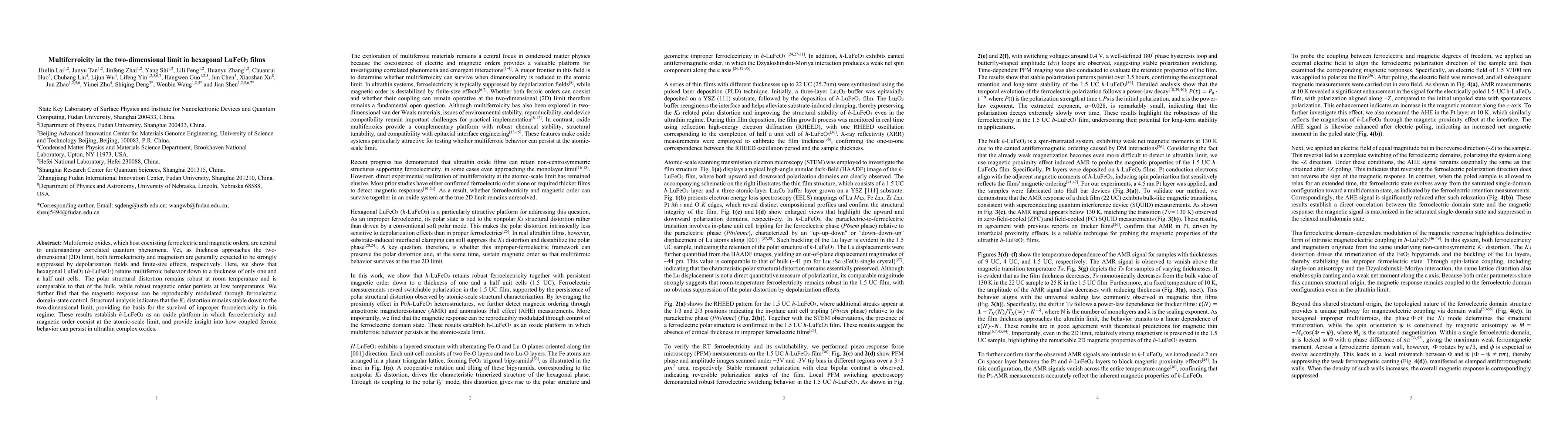 Thumbnail for Multiferroicity in the two-dimensional limit in hexagonal LuFeO3 films