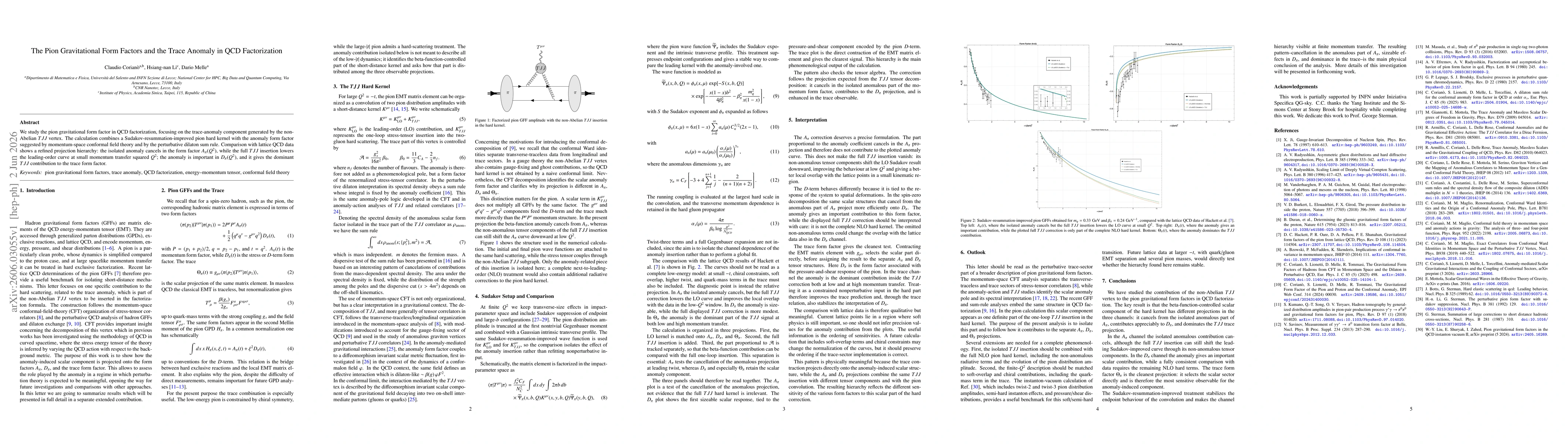 Thumbnail for The Pion Gravitational Form Factors and the Trace Anomaly in QCD Factorization