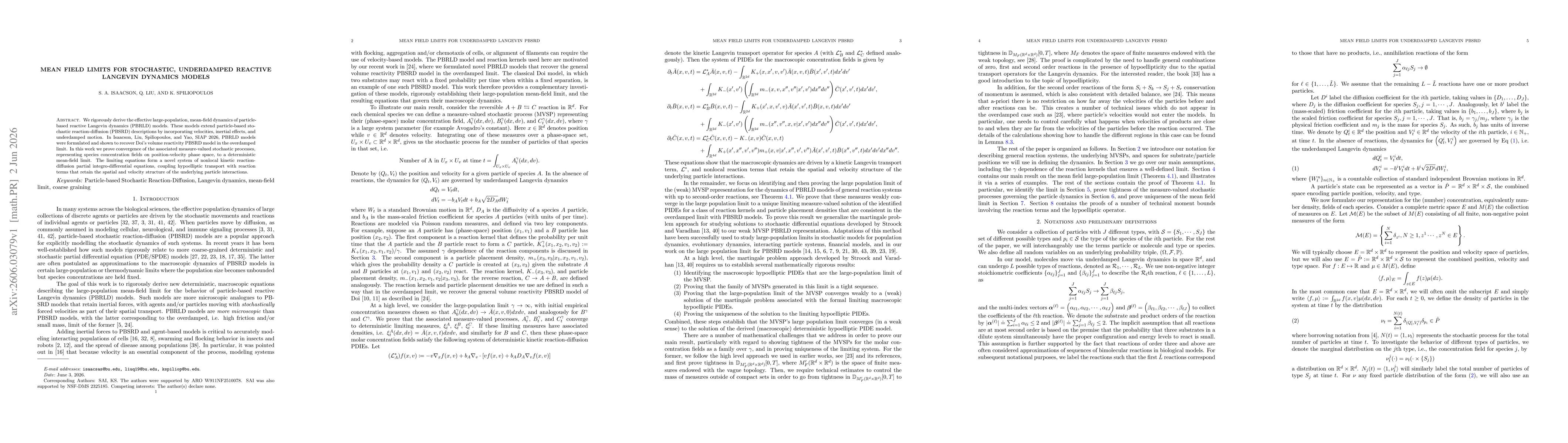 Thumbnail for Mean Field Limits for Stochastic, Underdamped Reactive Langevin Dynamics Models