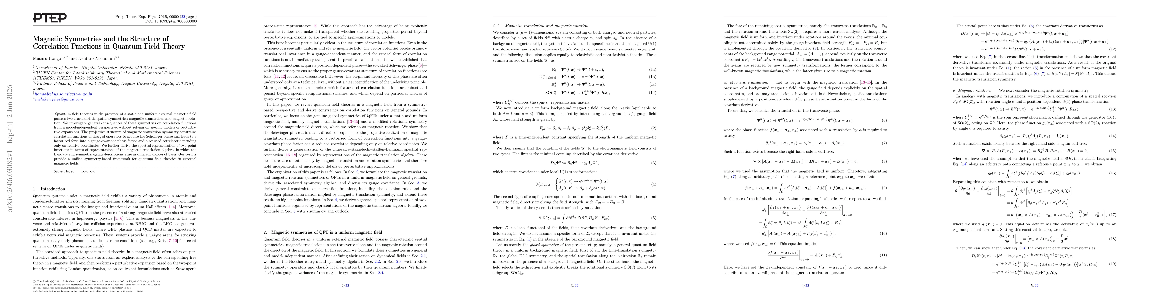 Thumbnail for Magnetic Symmetries and the Structure of Correlation Functions in Quantum Field Theory